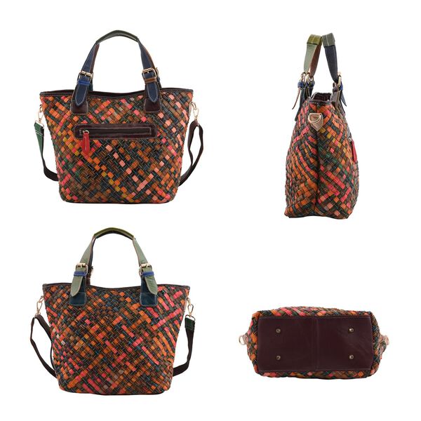 CHAOS BY ELSIE - Umh&auml;ngetasche aus echtem Leder mit Webmuster, 25x10x21 cm, Mehrfarbig, hell image number 4