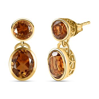 Champagner Triplette Quarz Ohrringe, 925 Silber vergoldet ca. 6.24 ct