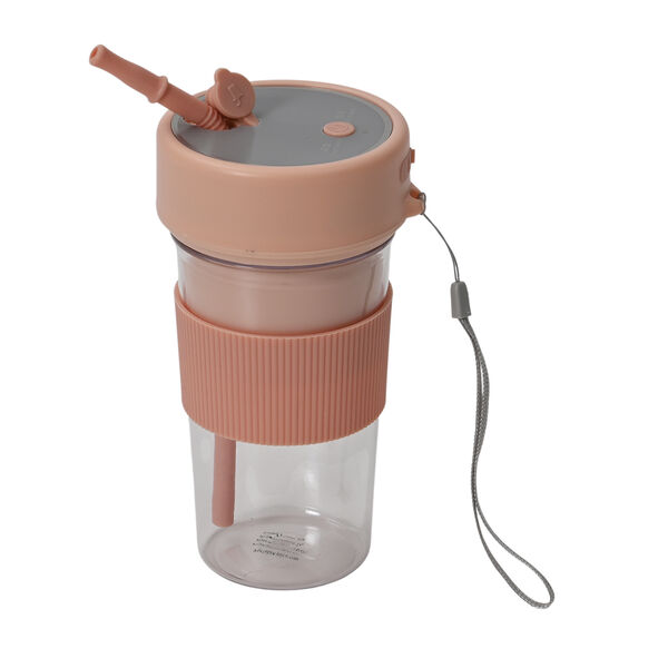 Tragbarer Entsafter mit Strohhalm und Deckel, 17,4x8,8 cm, 350ml , Rosa image number 1
