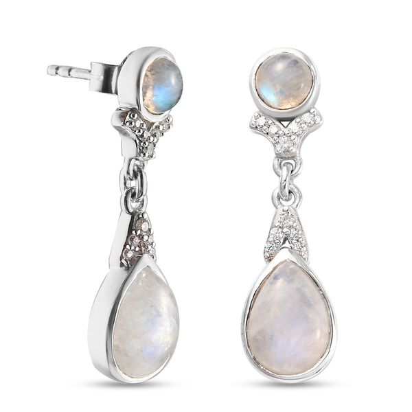 Regenbogen Mondstein Tropfen Ohrhänger 925 Silber Platin-Überzug ca. 5,63 ct  image number 4