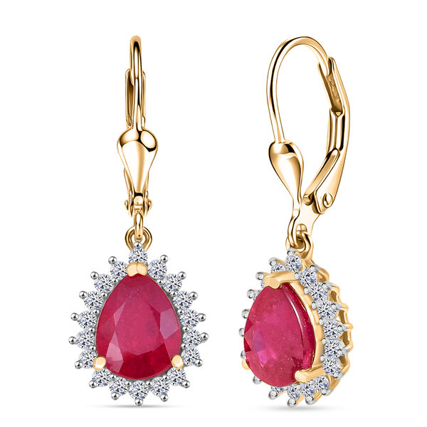 LUXURIANT - AA Niassa Rubin, Lab Grown Diamant Ohrringe 925 Silber 750 Gelbgold Vermeil ca. 5,98 ct.