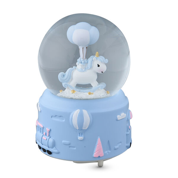 Schneekugel mit Musik, Einhorn, Gr&ouml;&szlig;e: 15x10 cm, Hellblau&nbsp;