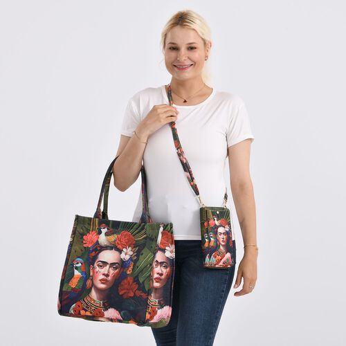2-teiliges Taschenset - 40x12x35cm Shopper und 20x11x2cm Handytasche, Frida Kahlo image number 1