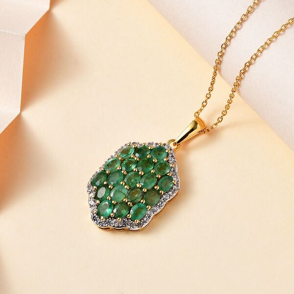 Kagem Sambischer Smaragd, Wei&szlig;er Zirkon Schmuckset 925 Silber 750 Gelbgold Vermeil ca. 3,24 ct. image number 2