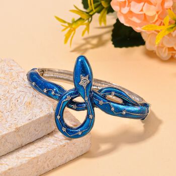 Blau emaillierter wei&szlig;er Kristall-Armreif, 18cm