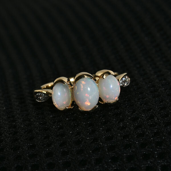 Nat&uuml;rlicher &Auml;thiopischer Opal und Zirkon 3 Stein Ring 925 Silber vergoldet  ca. 1,21 ct image number 1