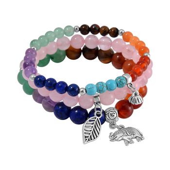 3er Set - Mehrfarbiges Edelsteine Charm Armband, Schwarz oxidiert, ca. 305.00 ct