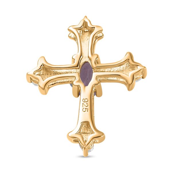 Tansanit und Moissanit Kreuz Anhänger, 925 Silber 750 Gelbgold Vermeil - 0,34 ct. image number 5