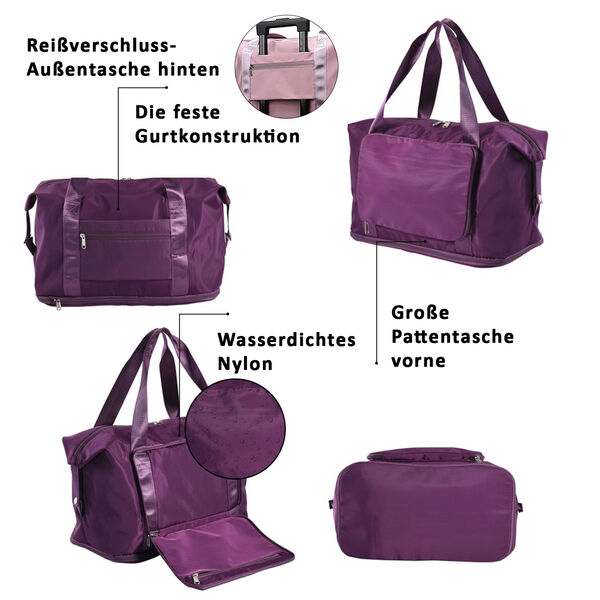 Faltbare Nylon-Reisetasche, Lila image number 3