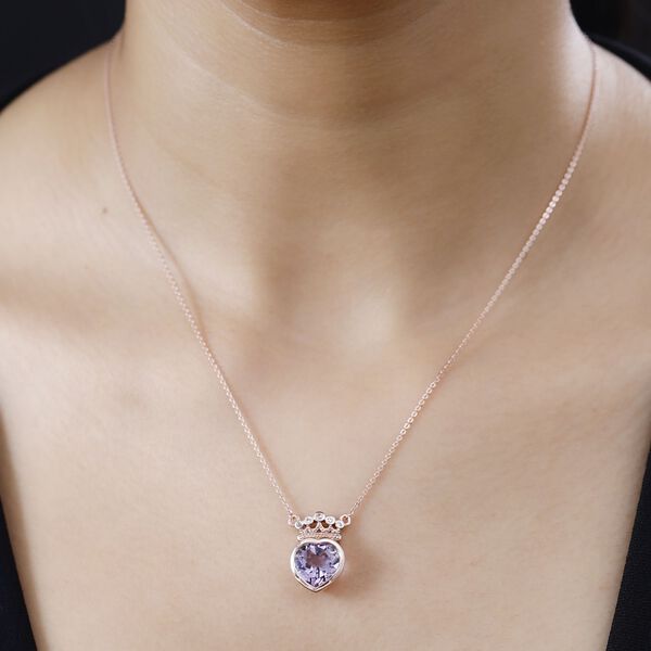 Rose De France Amethyst, Wei&szlig;er Zirkon Halskette ca. 45 cm 925 Silber 750 Ros&eacute;gold Vermeil ca. 3.69 ct image number 3