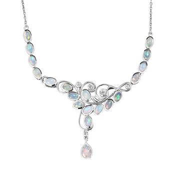 Nat&uuml;rliches, &auml;thiopisches Welo Opal Collier, ca. 45 cm, 925 Silber platiniert ca. 3.52 ct