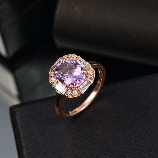 Zeitlose Art Kollektion - AA Rose De France Amethyst, Wei&szlig;er Zirkon Ring 925 Silber 750 ros&eacute;vergoldet (Gr&ouml;&szlig;e 19.00) ca. 3.26 ct image number 2