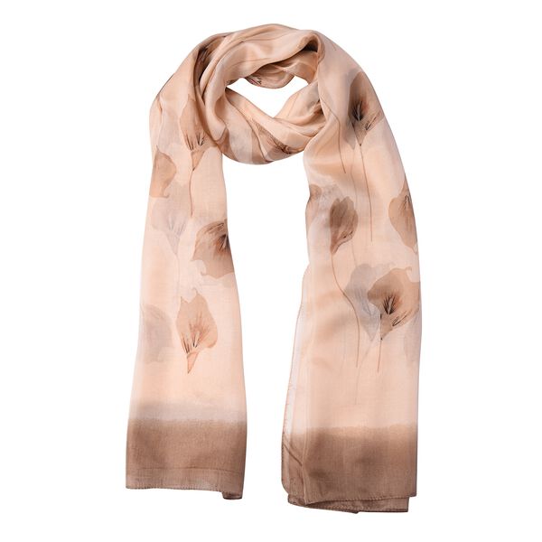 LA MAREY: Bedruckter Schal aus 100% Maulbeerseide, Blumenmuster, inkl. Geschenkbox, Braun&nbsp; image number 4