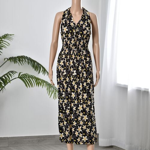 Maxikleid mit gesmokter Taille, Gelb und schwarz image number 0