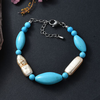 Blau gef&auml;rbtes Magnesit und gelb gef&auml;rbtes Perle-Armband, 19+5cm