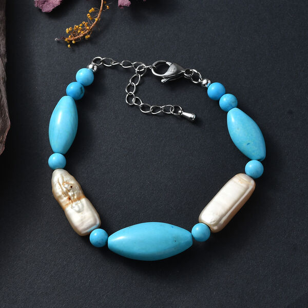 Blau gef&auml;rbtes Magnesit und gold gef&auml;rbtes Perle-Armband, 19+5cm image number 2