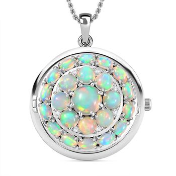 2 in 1 EON Opal und Zirkon-Cluster-Anh&auml;nger mit Taschenuhr - 7,90 ct.