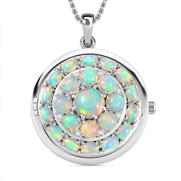 2 in 1 EON Opal und Zirkon-Cluster-Anh&auml;nger mit Taschenuhr - 7,90 ct.