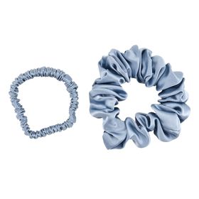 LA MAREY Signature - Seiden-Scrunchies aus 100% Maulbeerseide, 1 cm und 3,5 cm, Himmelblau