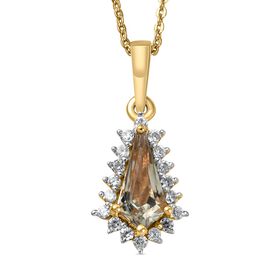 AAA Turkizit und weißer Zirkon-Anhänger mit Kette, 925 Silber Gelbgold Vermeil ca. 1.17 ct