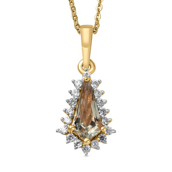 AAA Turkizit und wei&szlig;er Zirkon-Anh&auml;nger mit Kette, 925 Silber Gelbgold Vermeil ca. 1.17 ct