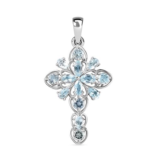 Himmelblauer Topas Kreuz Anhänger 925 Silber platiniert ca. 4.26 ct image number 0