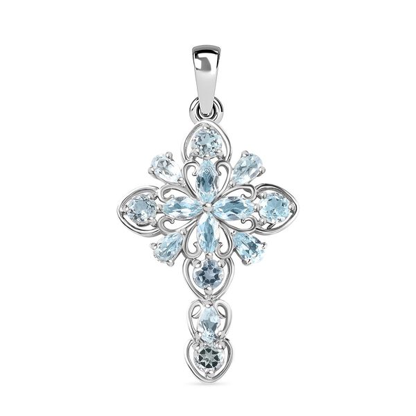Himmelblauer Topas Kreuz Anhänger 925 Silber platiniert ca. 4.26 ct image number 0
