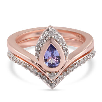2er-Set Tansanit und Zirkon-Ring, 925 Silber Ros&eacute;gold Vermeil ca. 1,19 ct