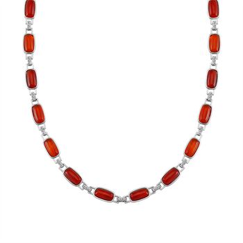 Roter Achat, Wei&szlig;er Kristall Halskette ca. 50 cm