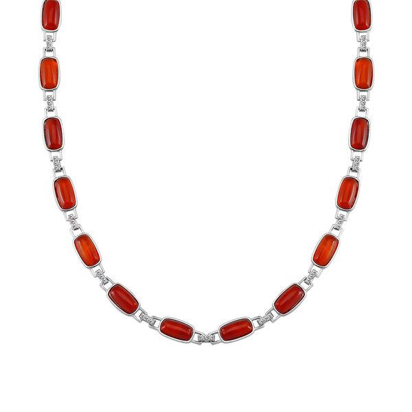 Roter Achat, Wei&szlig;er Kristall Halskette ca. 50 cm