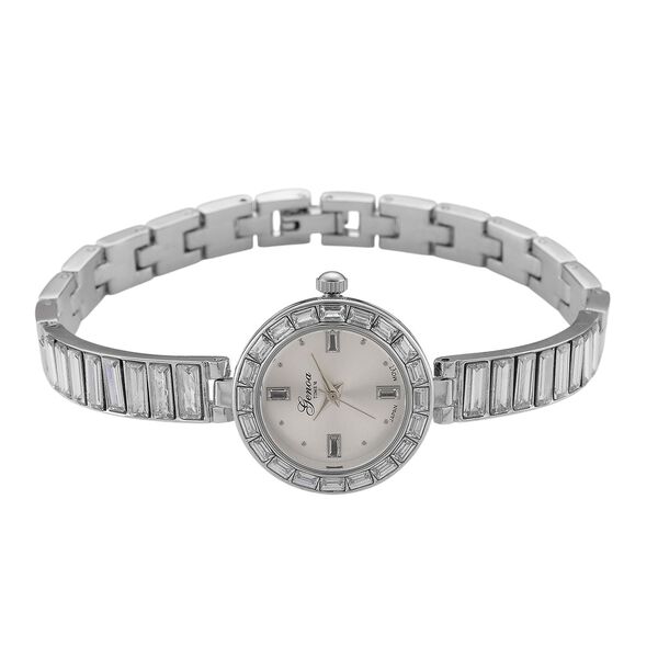 GENOA Time V2, Weiß diamantfarbene Zirkonia, Kristalluhr, japanisches Uhrwerk, 316L Edelstahl, Weiß image number 4