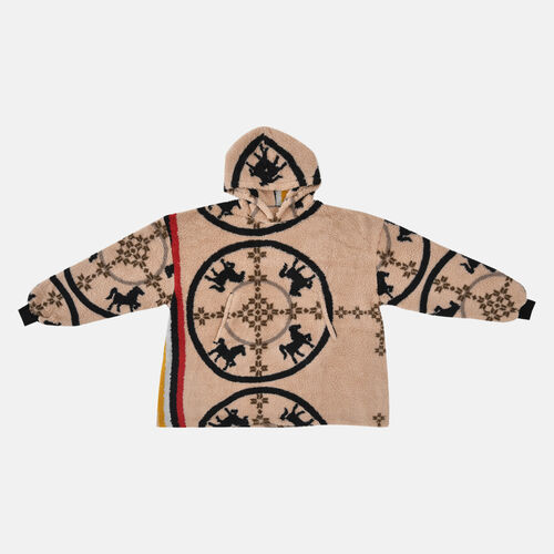 Wolkenweicher Sherpa-Hoodie mit Pferdemuster, Beige-Schwarz, Einheitsgröße image number 0