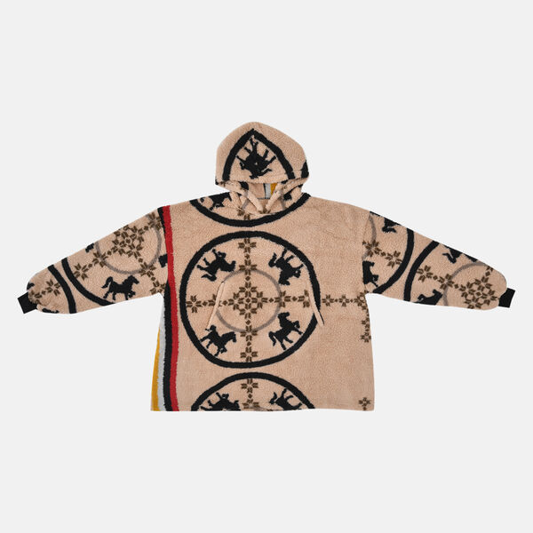 Wolkenweicher Sherpa-Hoodie mit Pferdemuster, Beige-Schwarz, Einheitsgr&ouml;&szlig;e