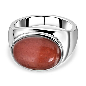 2er- set gef&auml;rbter, roter Achat-Ring und Anh&auml;nger mit Kette, ca. 50 cm, 316L Edelstahl , ca. 27.00 ct