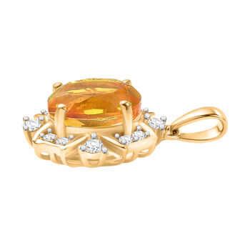 D'Joy Sphaleros Quarz, Wei&szlig;er Zirkon Anh&auml;nger 925 Silber 750 Gelb Vergoldet ca. 3.46 ct