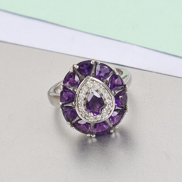 Lusaka Amethyst und Zirkon Ring 925 Silber Platin-&Uuml;berzug image number 2
