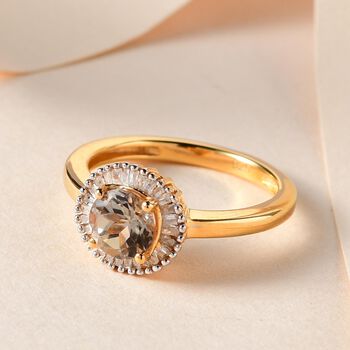 AAA Turkizit und wei&szlig;er Diamant-Ring, 925 Silber Gelbgold Vermeil  ca. 1,09 ct
