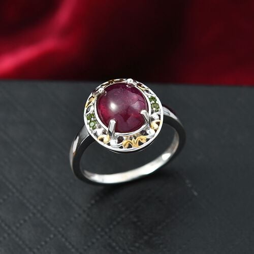 AAA Afrikanischer Rubin (Fissure gefüllt), Natürlicher Chromdiopsid Ring 925 Silber rhodiniert (Größe 20.00) ca. 5,40 ct image number 1