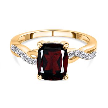 Nat&uuml;rlicher Mosambik Granat und Moissanit Ring, 925 Silber vergoldet (Gr&ouml;&szlig;e 20.00) ca. 2.89 ct