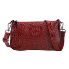 Schultertasche aus 100% echtem Leder mit Kroko-Prägung, Weinrot  image number 0