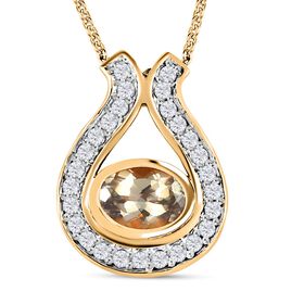 AAA Turkizit, weißer Zirkon Anhänger mit Kette, 925 Silber Gelbgold Vermeil ca. 1.43 ct
