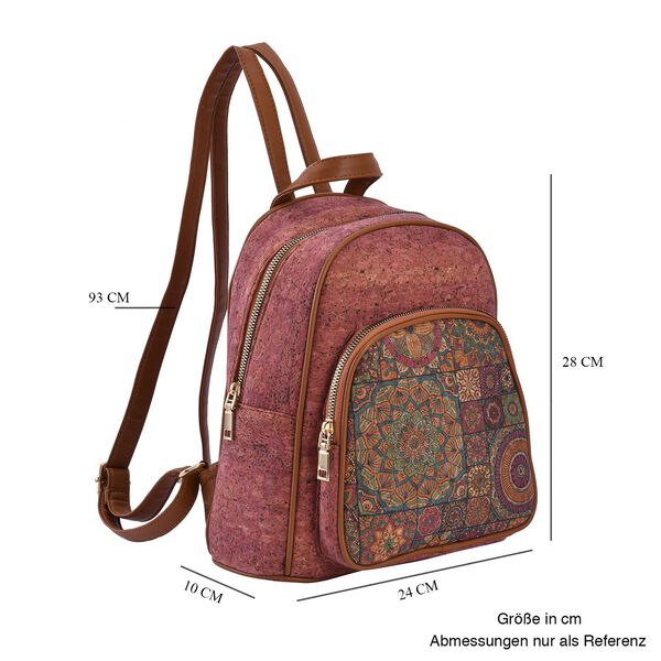 Praktischer Rucksack aus Naturkork mit Kunstleder-Griffen, Bohème Muster, Rot image number 7