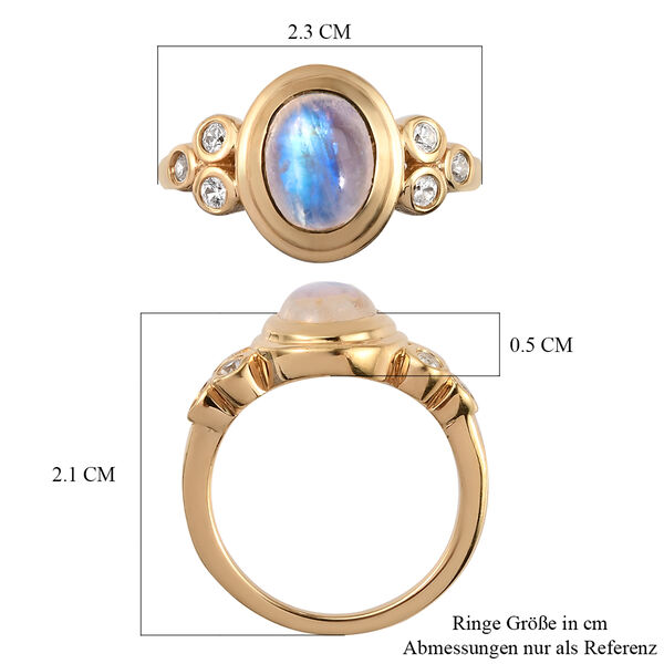 Regenbogen Mondstein und Zirkon-Ring, 925 Silber vergoldet  ca. 2,46 ct image number 7
