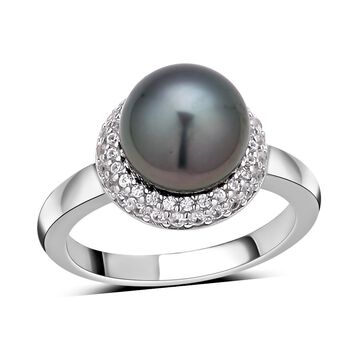 Tahiti Perle und Zirkon-Ring, 8-9mm