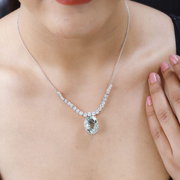 Prasiolith, wei&szlig;er Zirkon Anh&auml;nger mit Kette, ca. 50 cm, 925 Silber platiniert ca. 15.10 ct image number 2