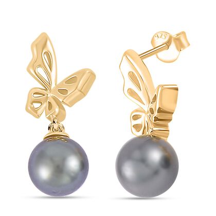 Tahiti Perle (9-10 mm) Ohrringe 925 Silber Gelbgold Vermeil