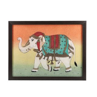 Handgefertigte Edelstein Elefant-Malerei 36x30cm, Elefant