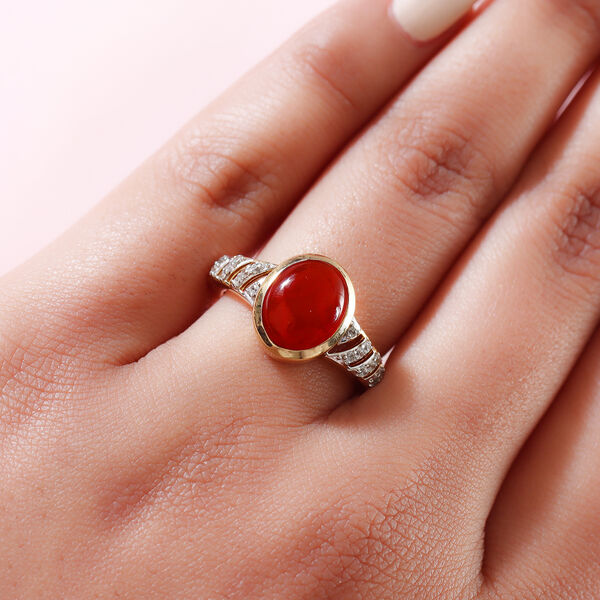 Mexikanischer Kirschfeuer-Opal und Zirkon Ring 925 Silber vergoldet  ca. 2,28 ct image number 3