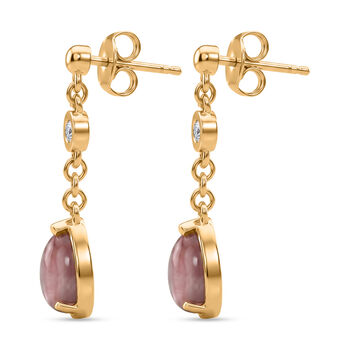 D'Joy Flamingo Mondstein, Moissanit Ohrringe 925 Silber 750 Gelbgold vermeil ca. 5,21 ct.