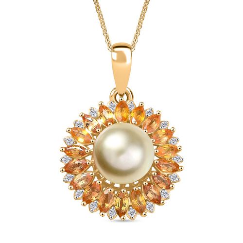 D joy AA Goldene Südsee Perle, Gelber Saphir Anhänger mit Kette, ca. 9-11mm, 925 Silber 750 Gelbgold Vermeil image number 0